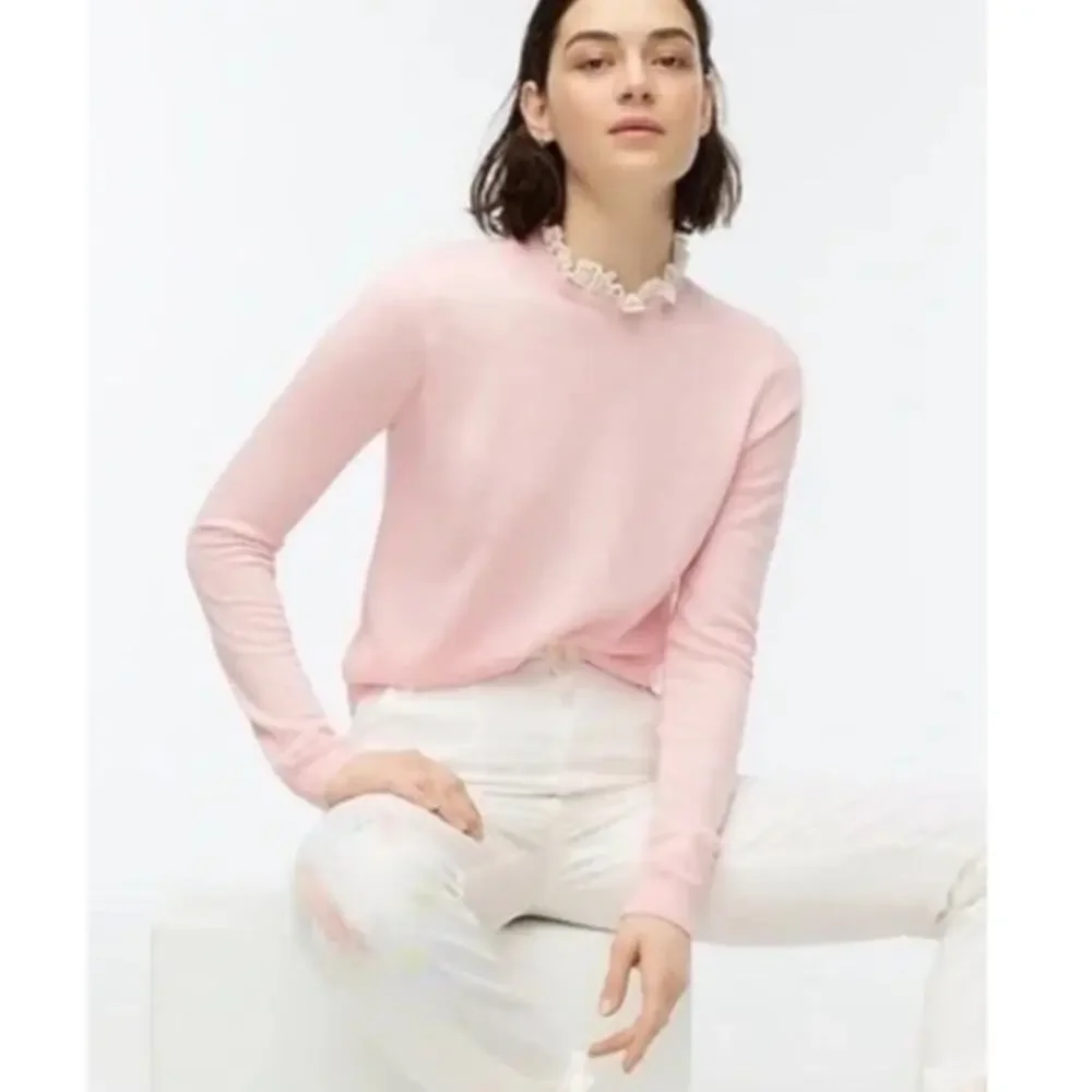 J Crew 100% Merino Wool Tippi Sweater Lace Collar Small Pink Preppy Cottagecore
